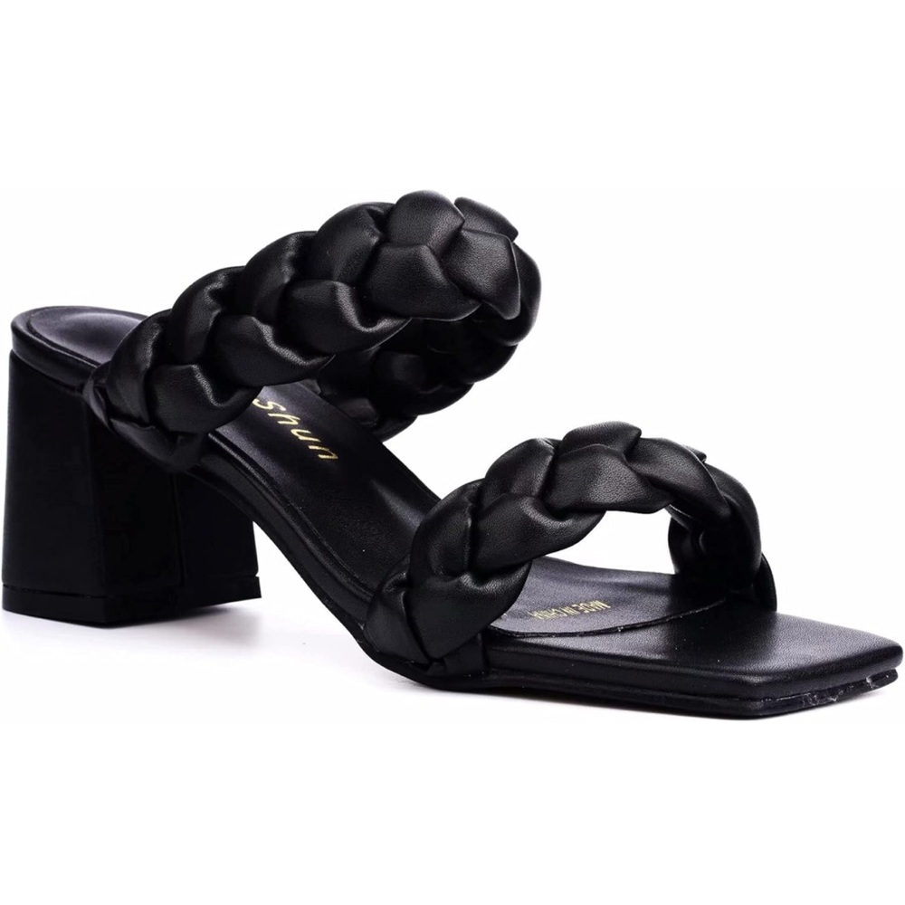 Braided Strap Block Heel Mules